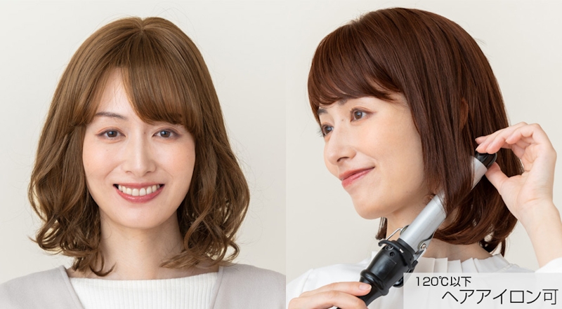 クロレゆったりウェーブロングの正面とヘアアイロンを使用している画像。