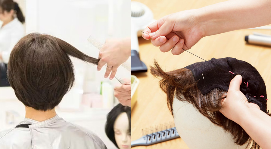 サロンでのカットの様子と調整中の手元