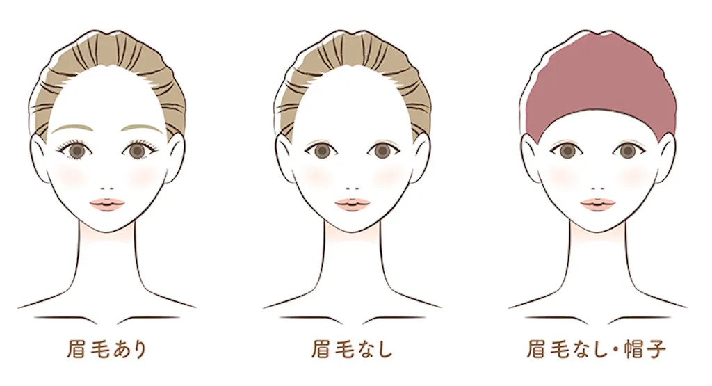 眉毛イメージ 眉毛あり なし 眉毛なし・帽子