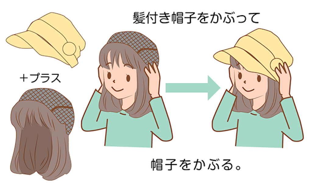髪付き帽子とも好相性