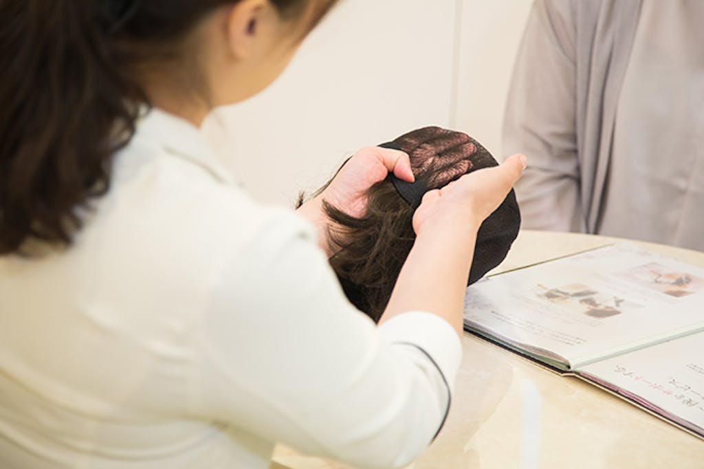 ウィッグの説明をする様子