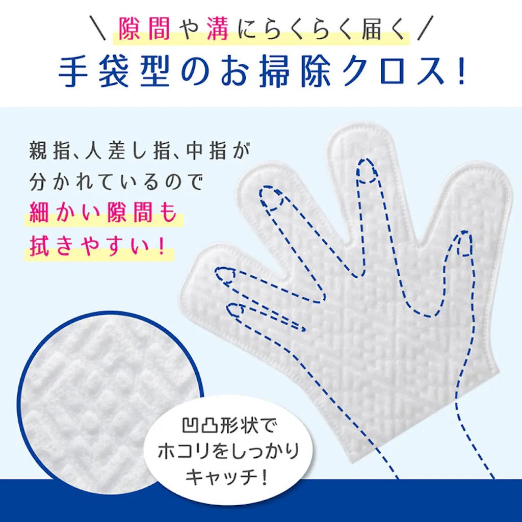 隙間や溝にらくらく届く手袋型のお掃除クロス!